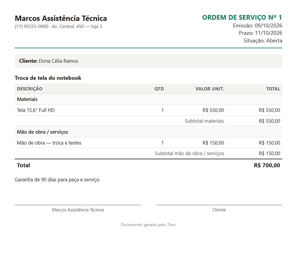 Ordem de serviço nº 1: troca de tela do notebook para Dona Célia Ramos, total R$ 700,00.